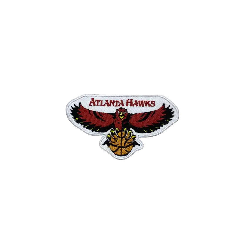 Atlanta Hawks vintage logo embroidered patch with retro hawk mascot design, hook and loop backing NBA team badge.