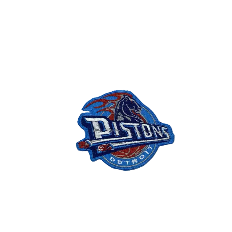 Detroit Pistons vintage logo embroidered patch with horse and flame design, 7.5x5.7cm retro NBA team badge.