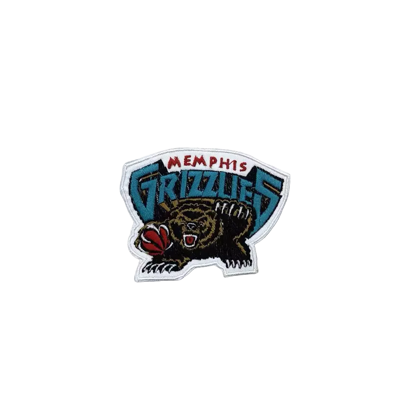 Memphis Grizzlies vintage logo embroidered patch with roaring bear mascot, 7x6.3cm retro NBA team badge.