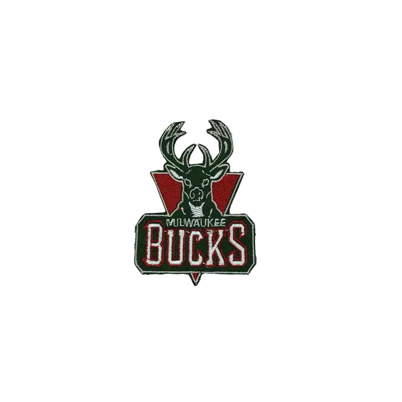 Milwaukee Bucks vintage logo embroidered patch with classic deer mascot design, 5.7x7.8cm hook and loop backing NBA team badge.