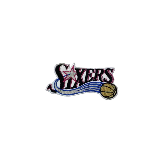 Philadelphia 76ers vintage logo embroidered patch with classic 76 design, retro NBA team badge with hook and loop backing.
