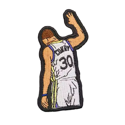 Stephen Curry Golden State Warriors number 30 celebration pose embroidered patch, 5x9.2cm iron-on basketball patch