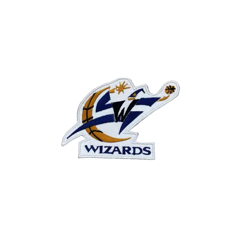 Washington Wizards vintage logo embroidered patch with retro wizard design, 9x6.5cm hook and loop backing NBA team badge.